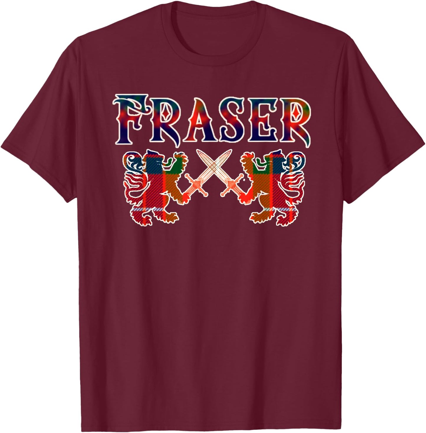 Clan Fraser Scottish Family Kilt Tartan Lion T-Shirt - T-Shirt | Maroon