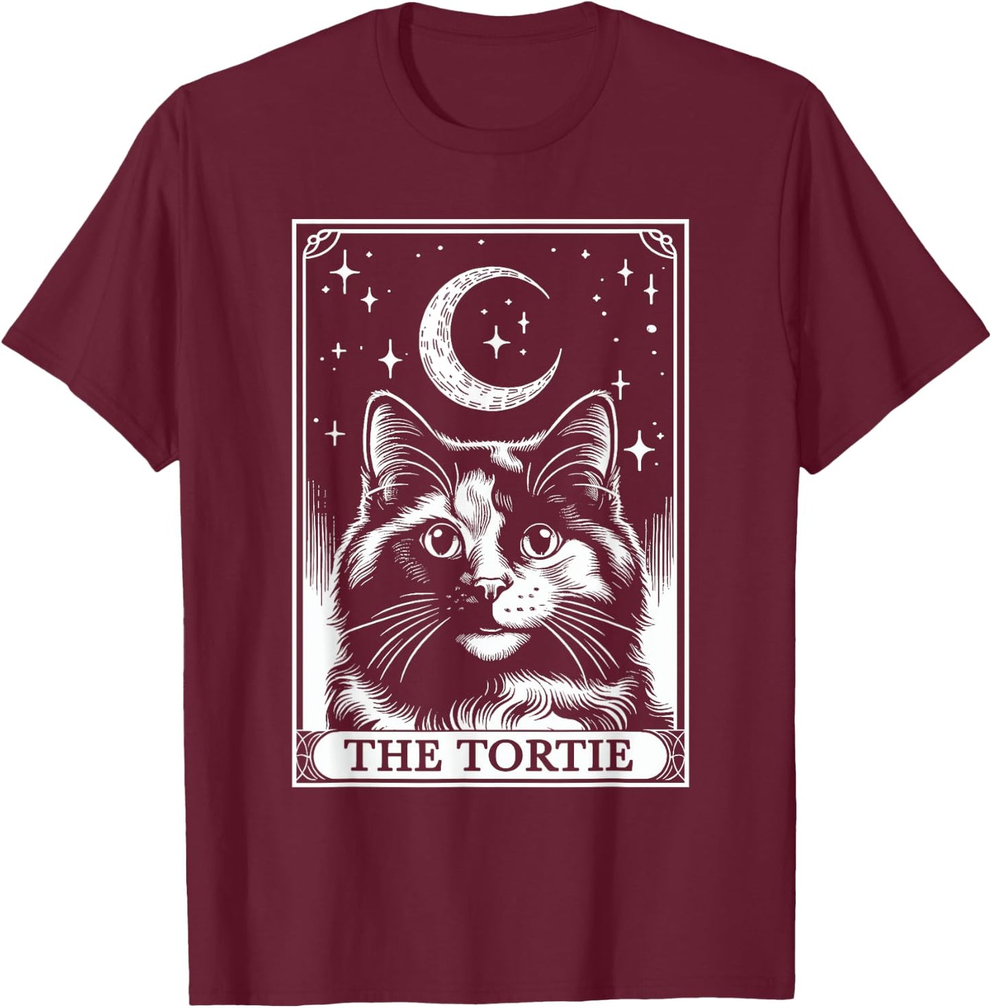 Tarot Card Vintage Crescent Moon Tortie Cat Mom Cat Lovers Women Kids T-Shirt - T-Shirt | Maroon
