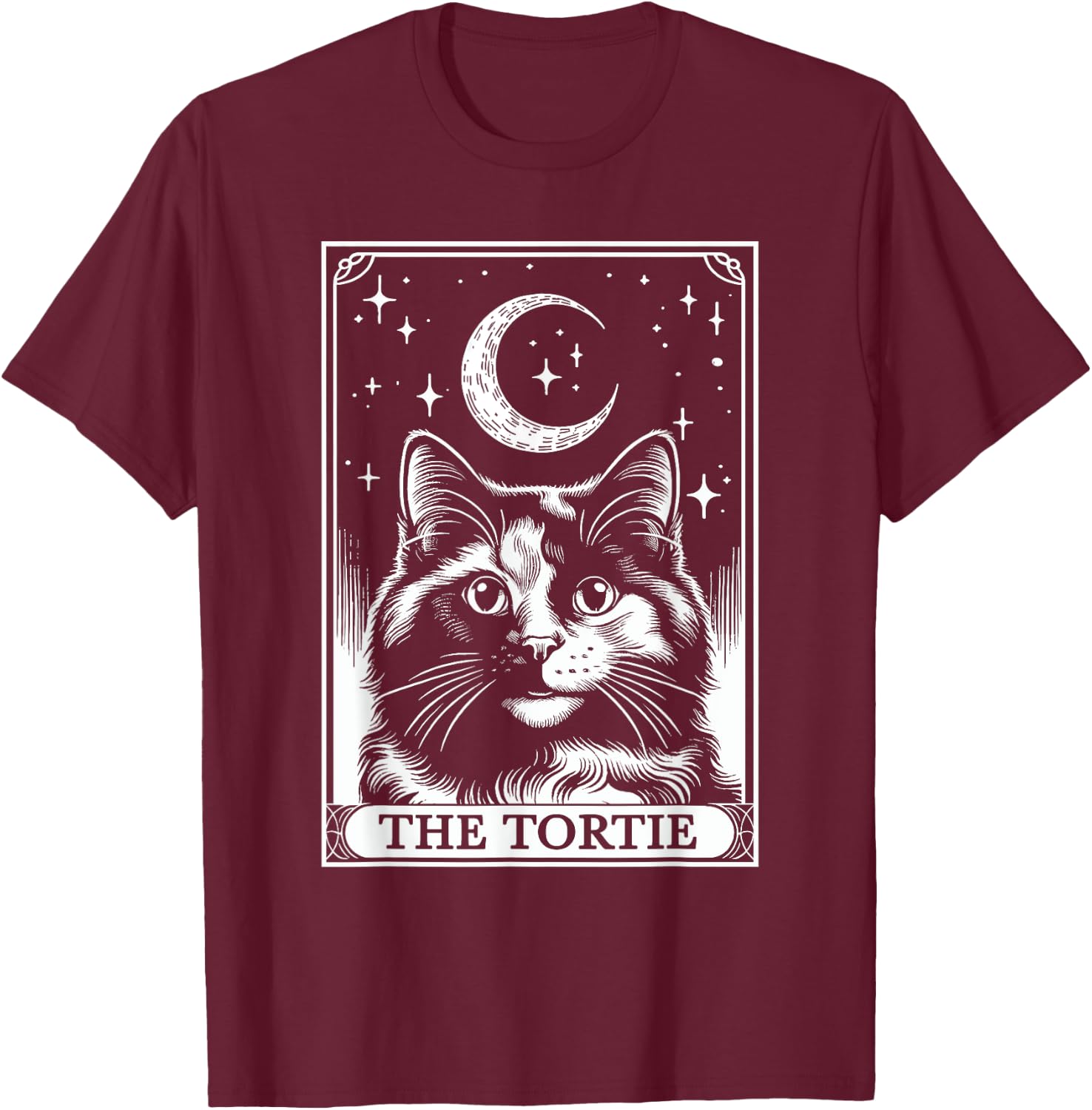 Tarot Card Vintage Crescent Moon Tortie Cat Mom Cat Lovers Women Kids T-Shirt - T-Shirt | Maroon