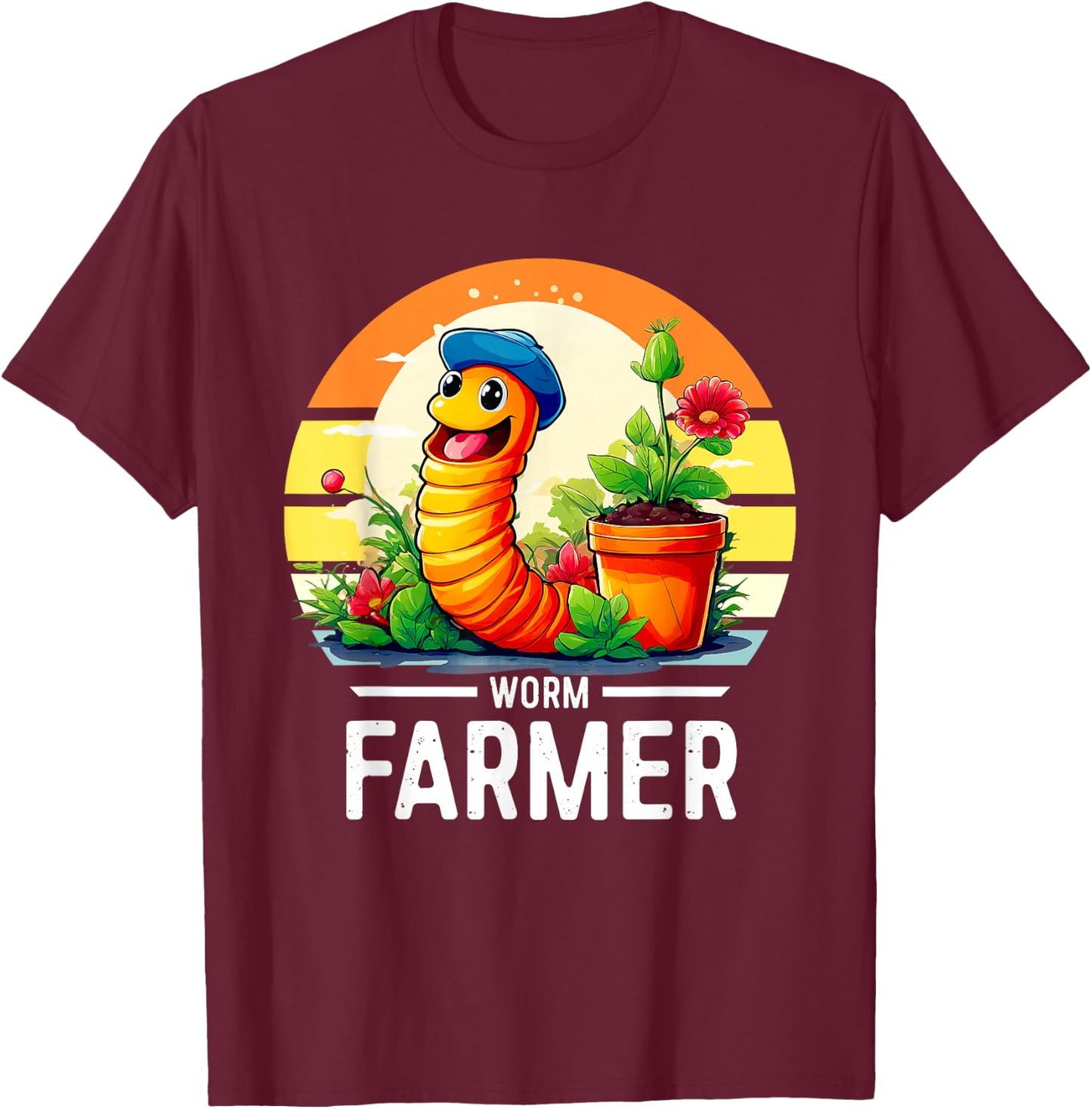 Groovy Worm Farmer | Vermiculture Vermicompost Worm Farmer T-Shirt - T-Shirt | Maroon