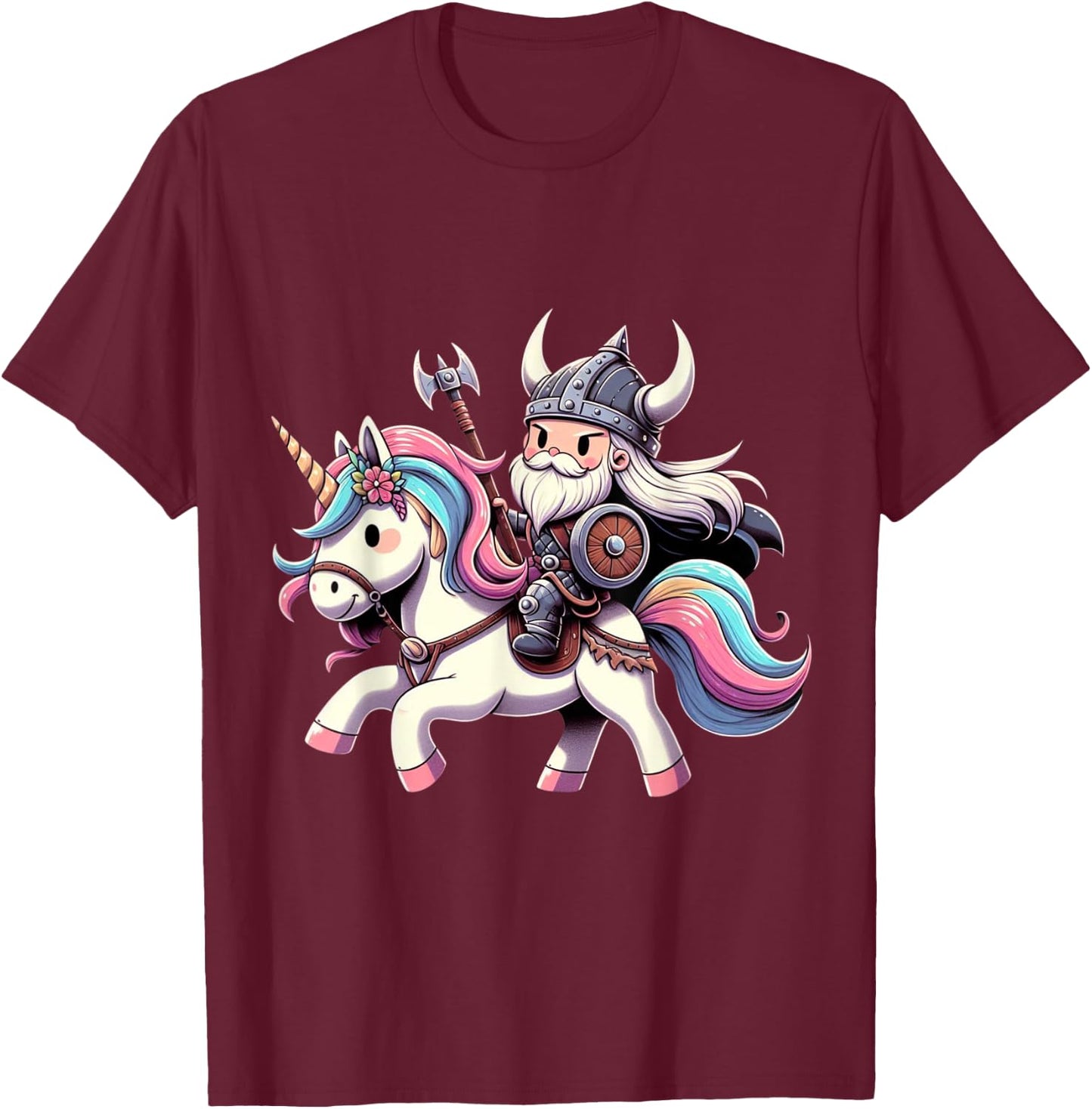 Viking Riding A Unicorn Boys Girls Men Women Kids Adults T-Shirt - T-Shirt | Maroon