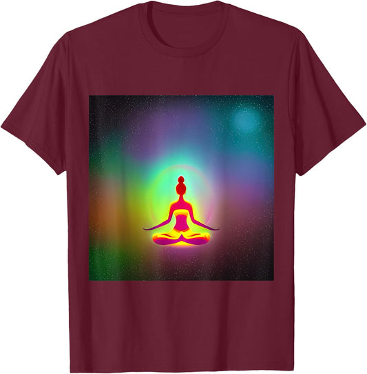 Yoga Girl Female Sun Salutation Meditation Chakra Kundalini T-Shirt - T-Shirt | Maroon