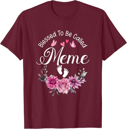 Blessed To Be Called Meme Women Floral Decor Meme T-Shirt - T-Shirt | Maroon