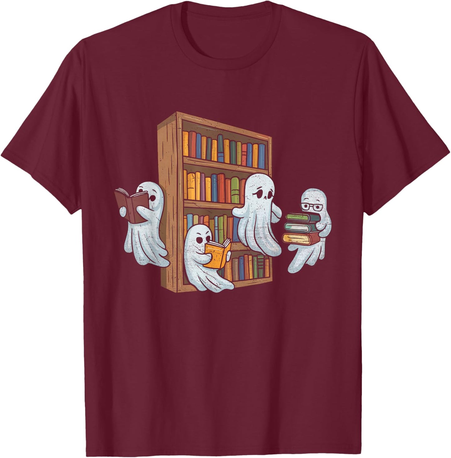Ghosts Reading Books Teacher Halloween Librarian Book Lover T-Shirt - T-Shirt | Maroon