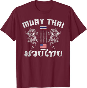 Thailand American Flag Muay Thai Boxing Training Equipment T-Shirt - T-Shirt | Maroon