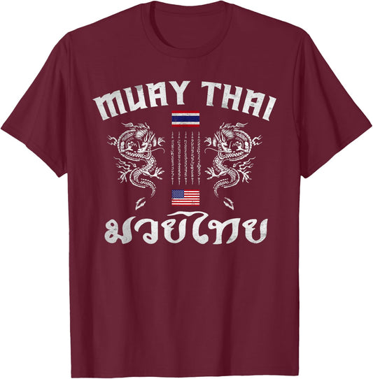 Thailand American Flag Muay Thai Boxing Training Equipment T-Shirt - T-Shirt | Maroon