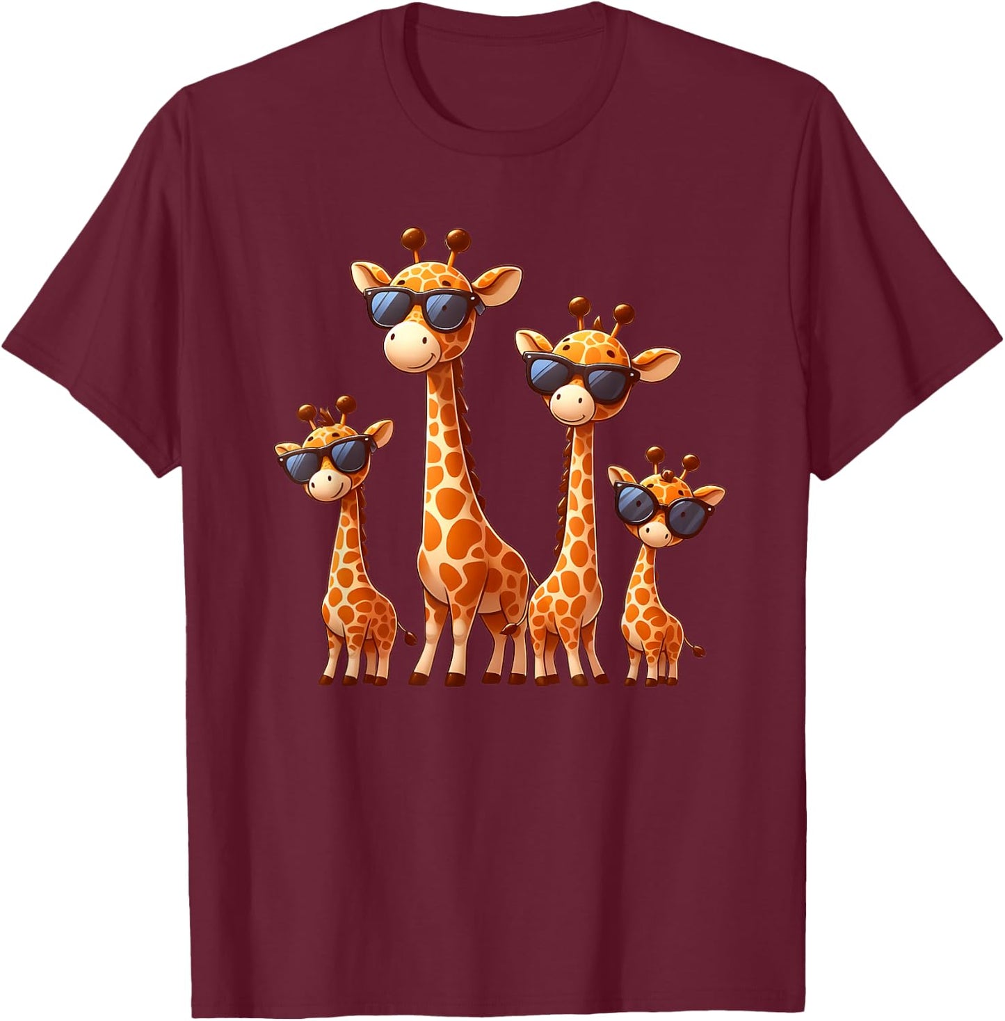 Giraffe Family Sunglasses Safari Zoo Lover Cartoon Giraffes T-Shirt - T-Shirt | Maroon