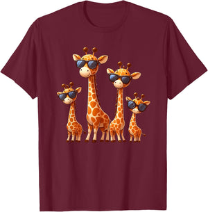 Giraffe Family Sunglasses Safari Zoo Lover Cartoon Giraffes T-Shirt - T-Shirt | Maroon