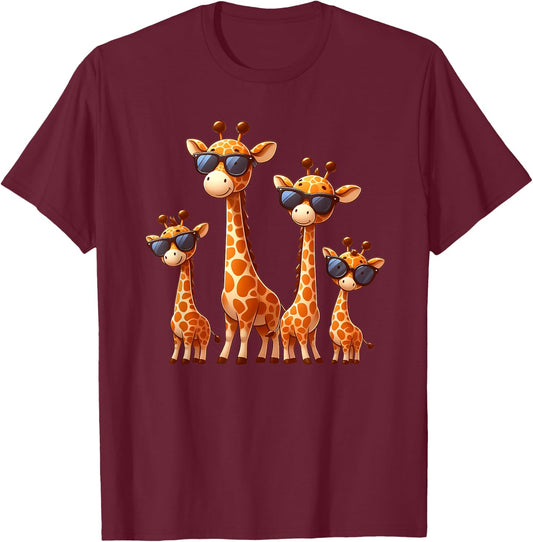 Giraffe Family Sunglasses Safari Zoo Lover Cartoon Giraffes T-Shirt - T-Shirt | Maroon