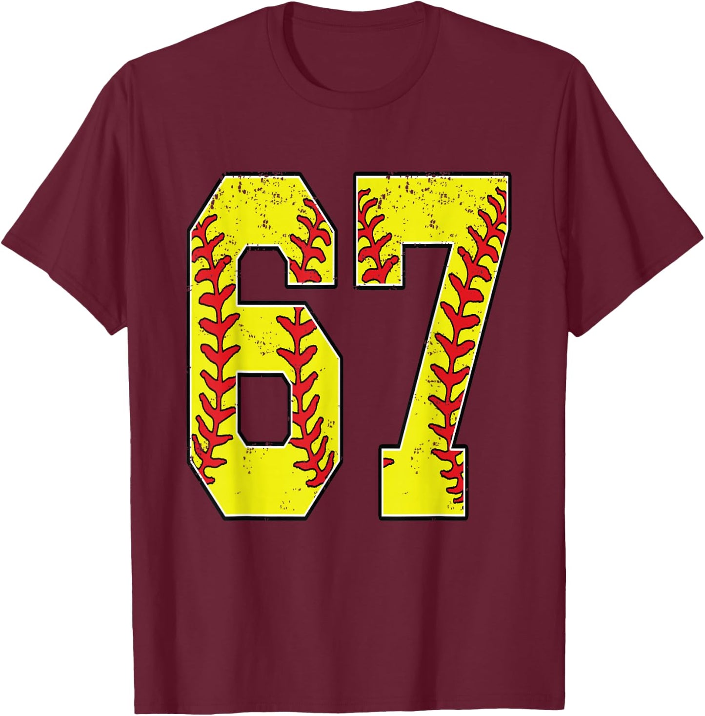 Number #67 Softball 67 Jersey Number Softball Lover T-Shirt - T-Shirt | Maroon