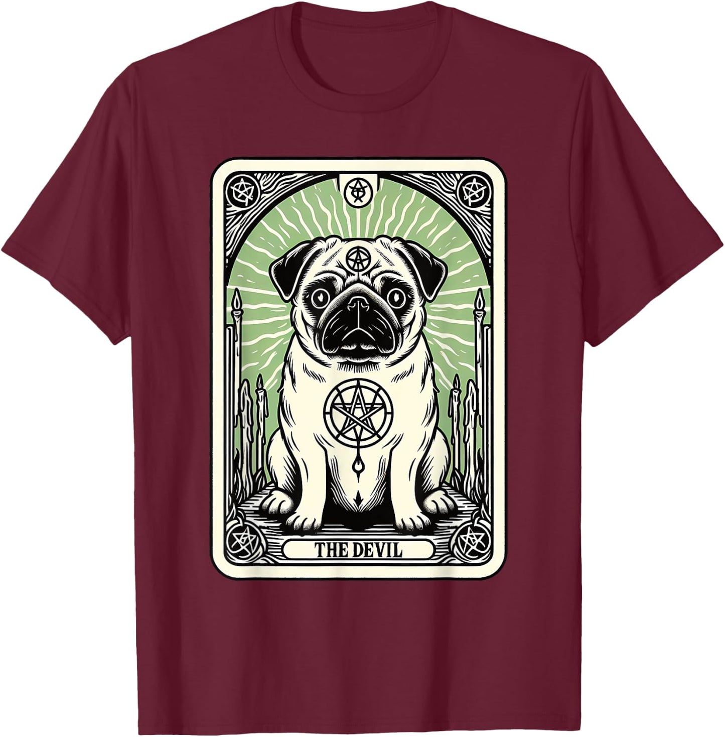 Tarot Card Dog The Devil, Satanic Goth Halloween Pug Women T-Shirt - T-Shirt | Maroon