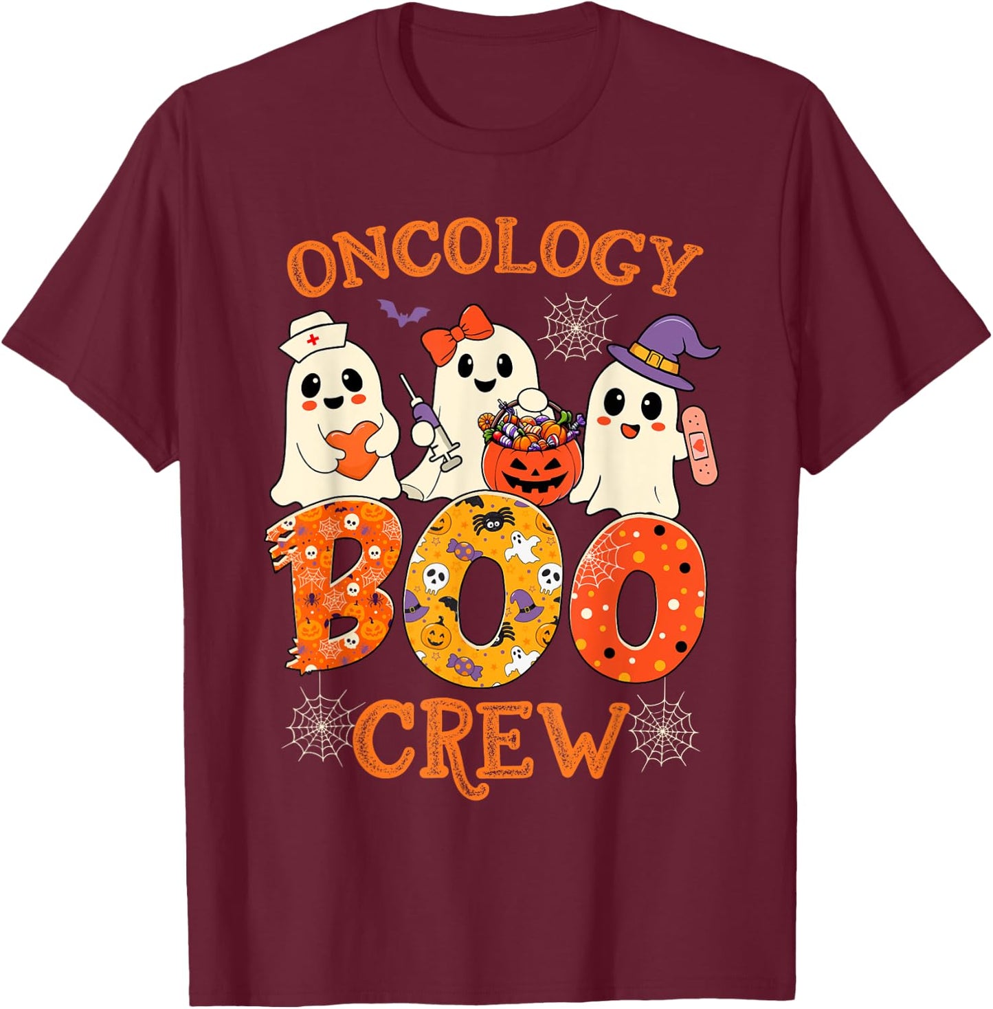 Oncology Boo Crew Funny Ghost Halloween Spooky Costume Nurse T-Shirt - T-Shirt | Maroon
