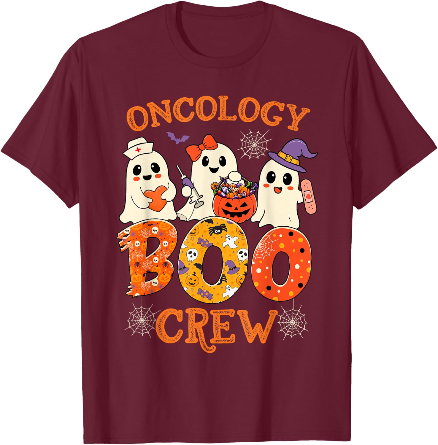 Oncology Boo Crew Funny Ghost Halloween Spooky Costume Nurse T-Shirt - T-Shirt | Maroon