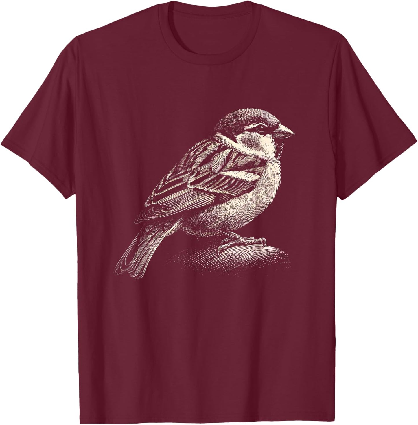 Sparrow Bird Graphic Art Design T-Shirt - T-Shirt | Maroon