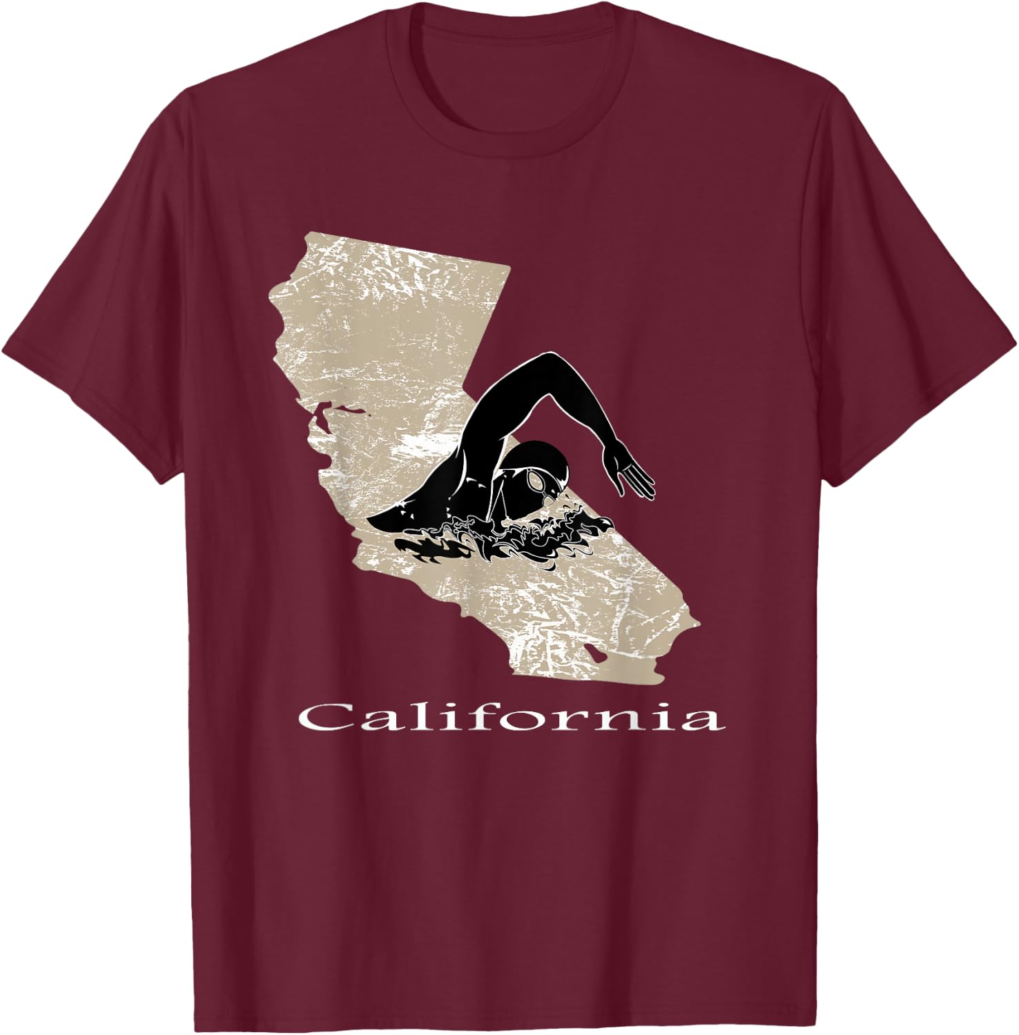 Swim Swimmer T shirt Funny Swimming Cap California State T-Shirt - T-Shirt | Maroon