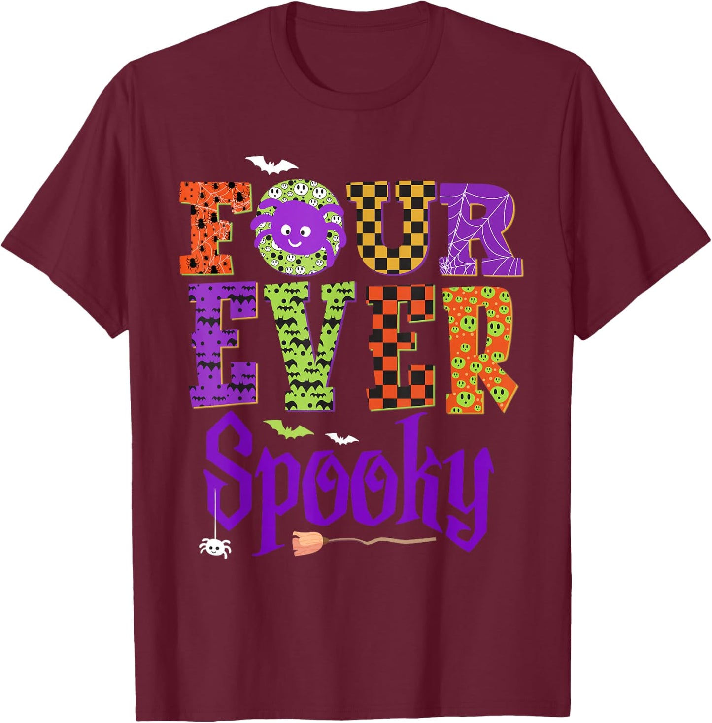Four Ever Spooky Ghost Halloween 4th Birthday Party Kids T-Shirt - T-Shirt | Maroon