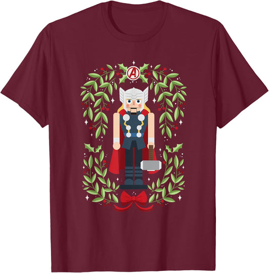 Marvel Holiday Christmas Avengers Holly Thor Nutcracker T-Shirt - T-Shirt | Maroon