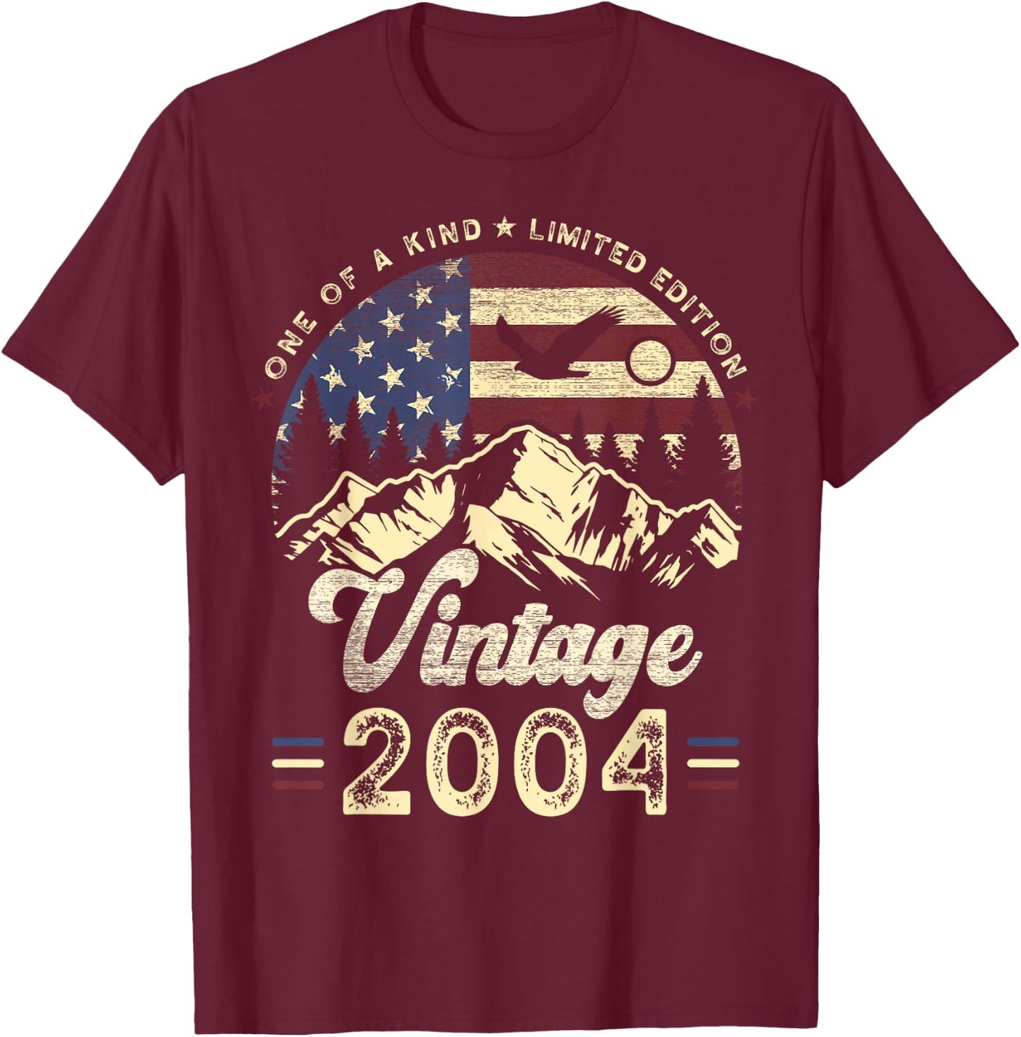 Vintage 2004 American Flag Patriotic Eagle 21st Birthday T-Shirt - T-Shirt | Maroon