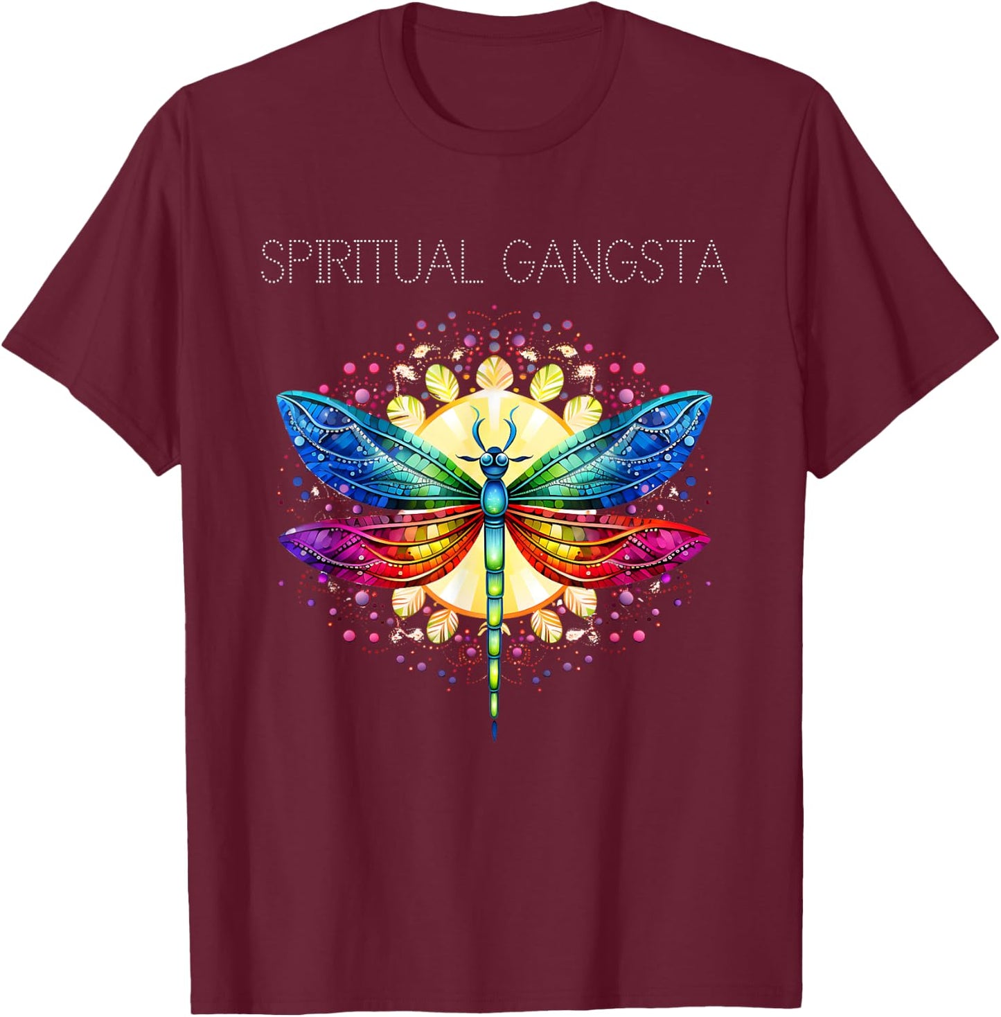 Spiritual Gangsta Dragonfly Yoga Meditation Mandala T-Shirt - T-Shirt | Maroon