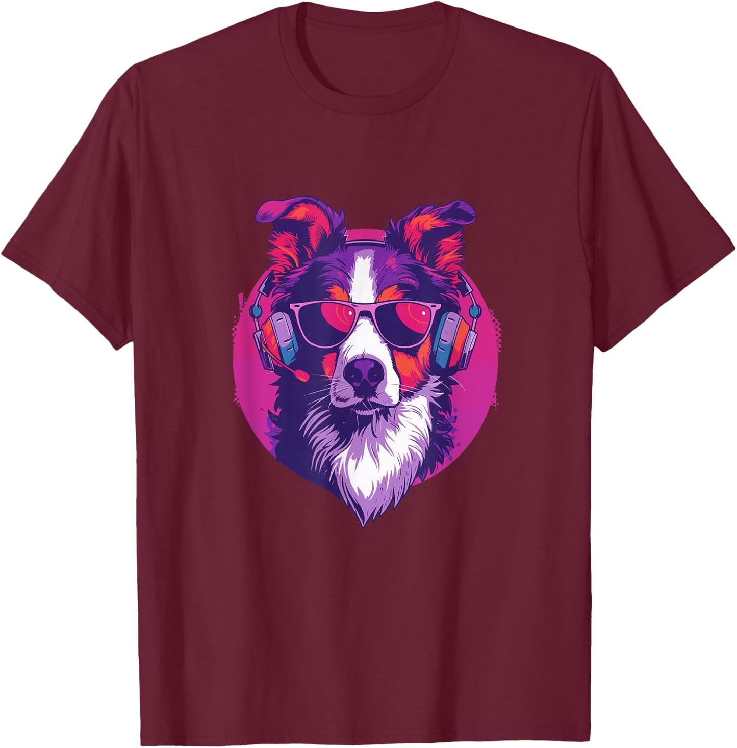 90s Retro Vaporwave Style Cool & Cute Border Collie Dog Art Men Women Kids T-Shirt - T-Shirt | Maroon