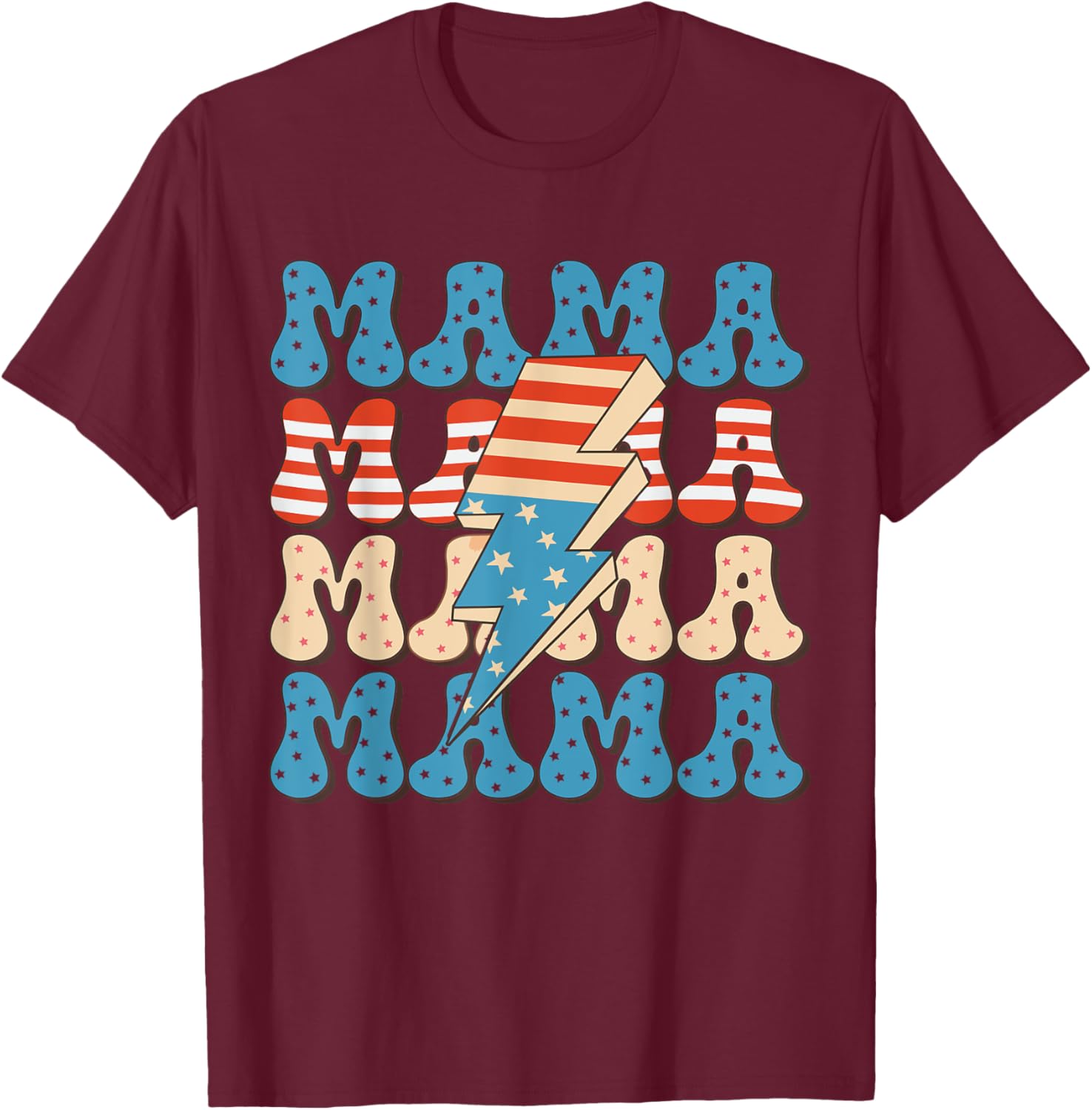 Retro 4th of July American Mama Patriotic Fireworks Groovy T-Shirt - T-Shirt | Maroon