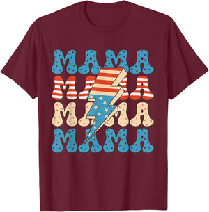 Retro 4th of July American Mama Patriotic Fireworks Groovy T-Shirt - T-Shirt | Maroon