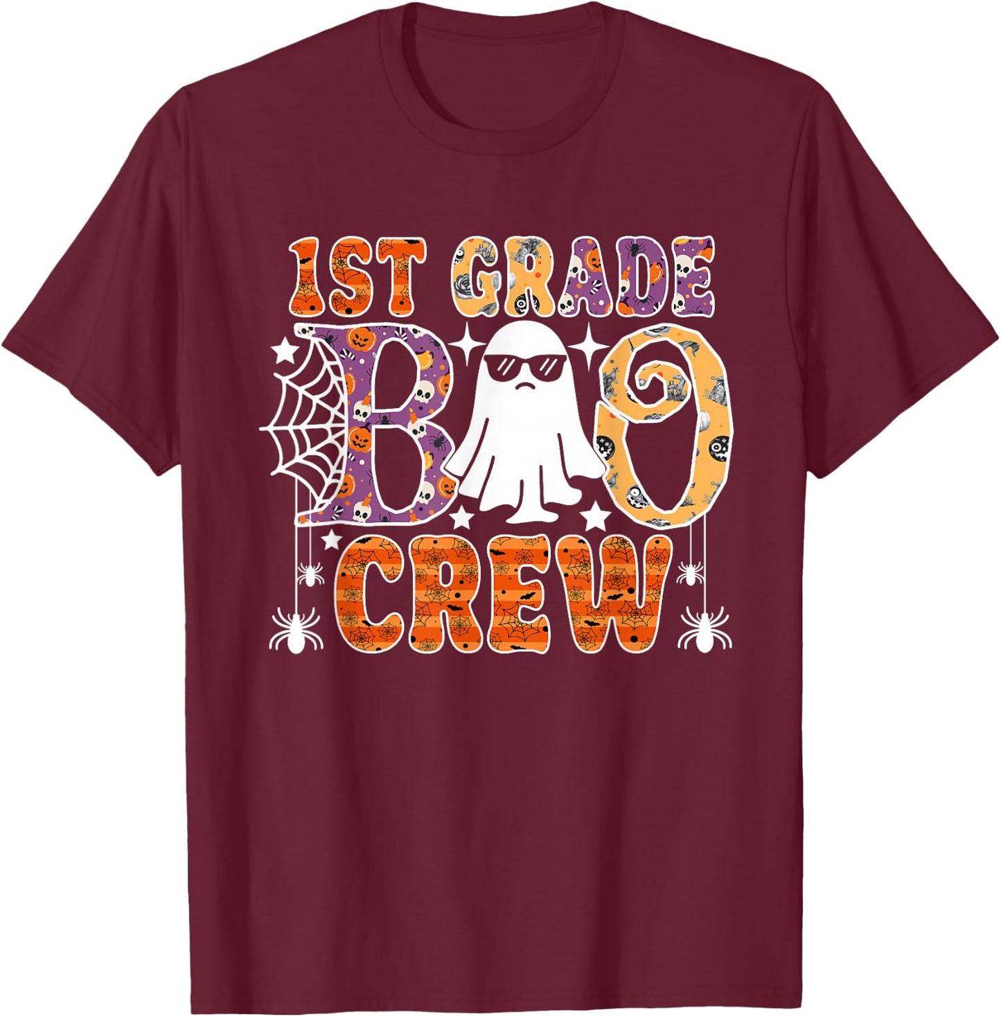1st Grade Boo Crew Funny Halloween Teachers Students T-Shirt - T-Shirt | Maroon