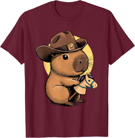 Cowpybara Capybara Cowboy Design T-Shirt - T-Shirt | Maroon