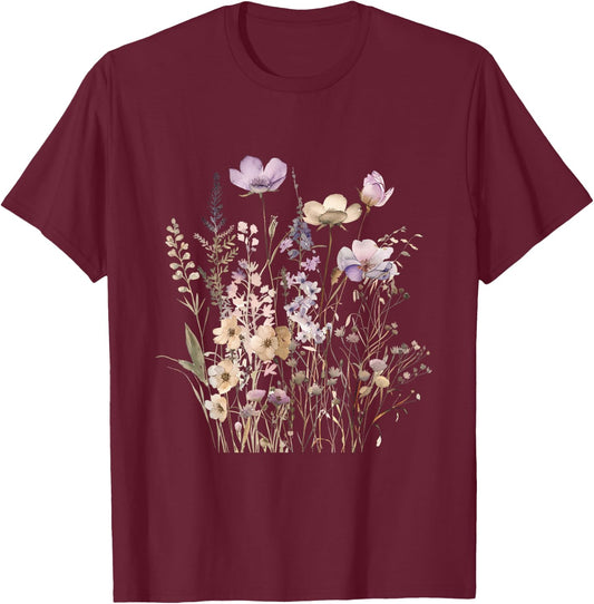 Summer Flower Botanical Nature Lover Floral Art Wildflower T-Shirt - T-Shirt | Maroon