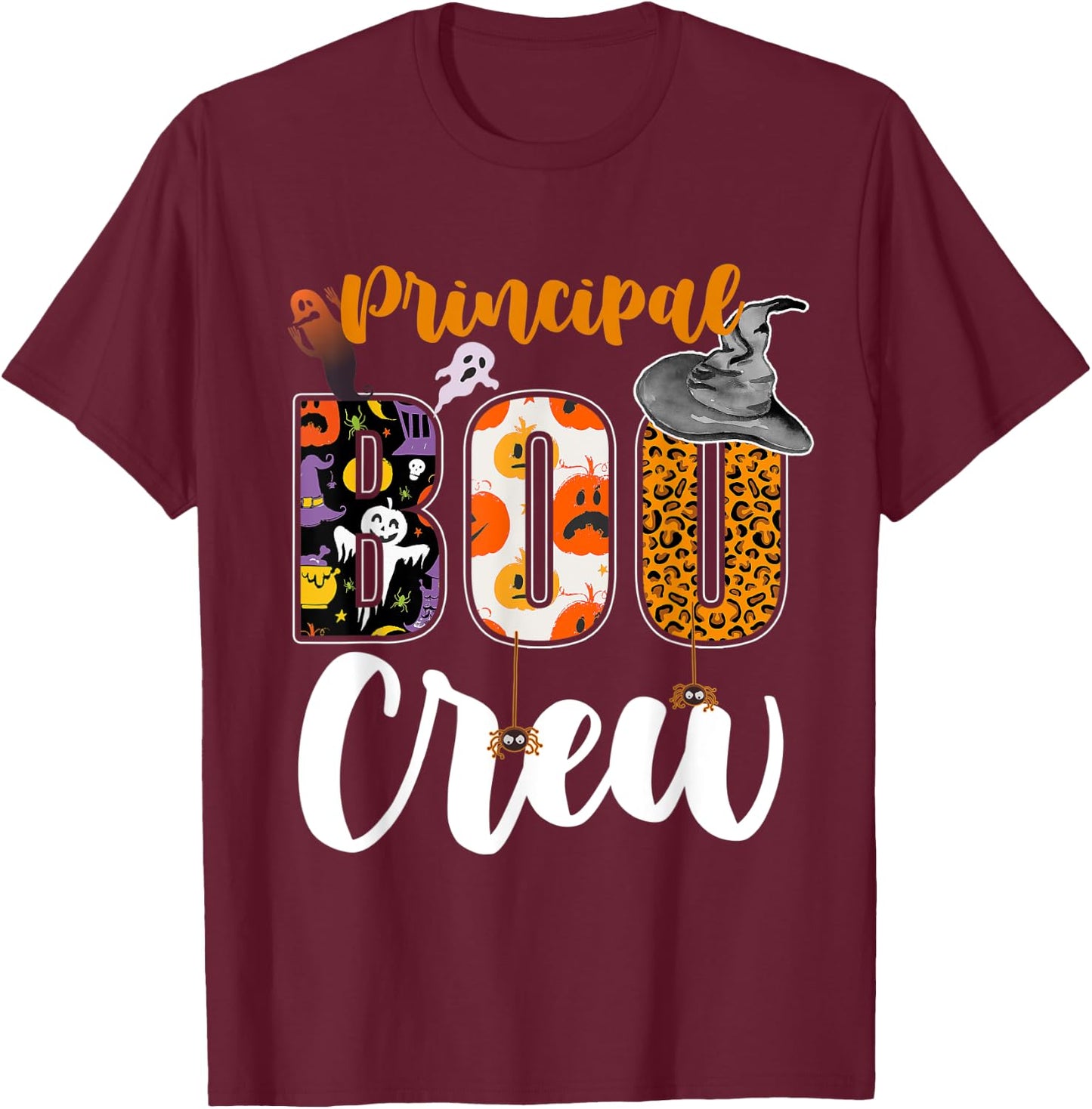 Principal Boo Crew Ghost Halloween Teachers School Matching T-Shirt - T-Shirt | Maroon