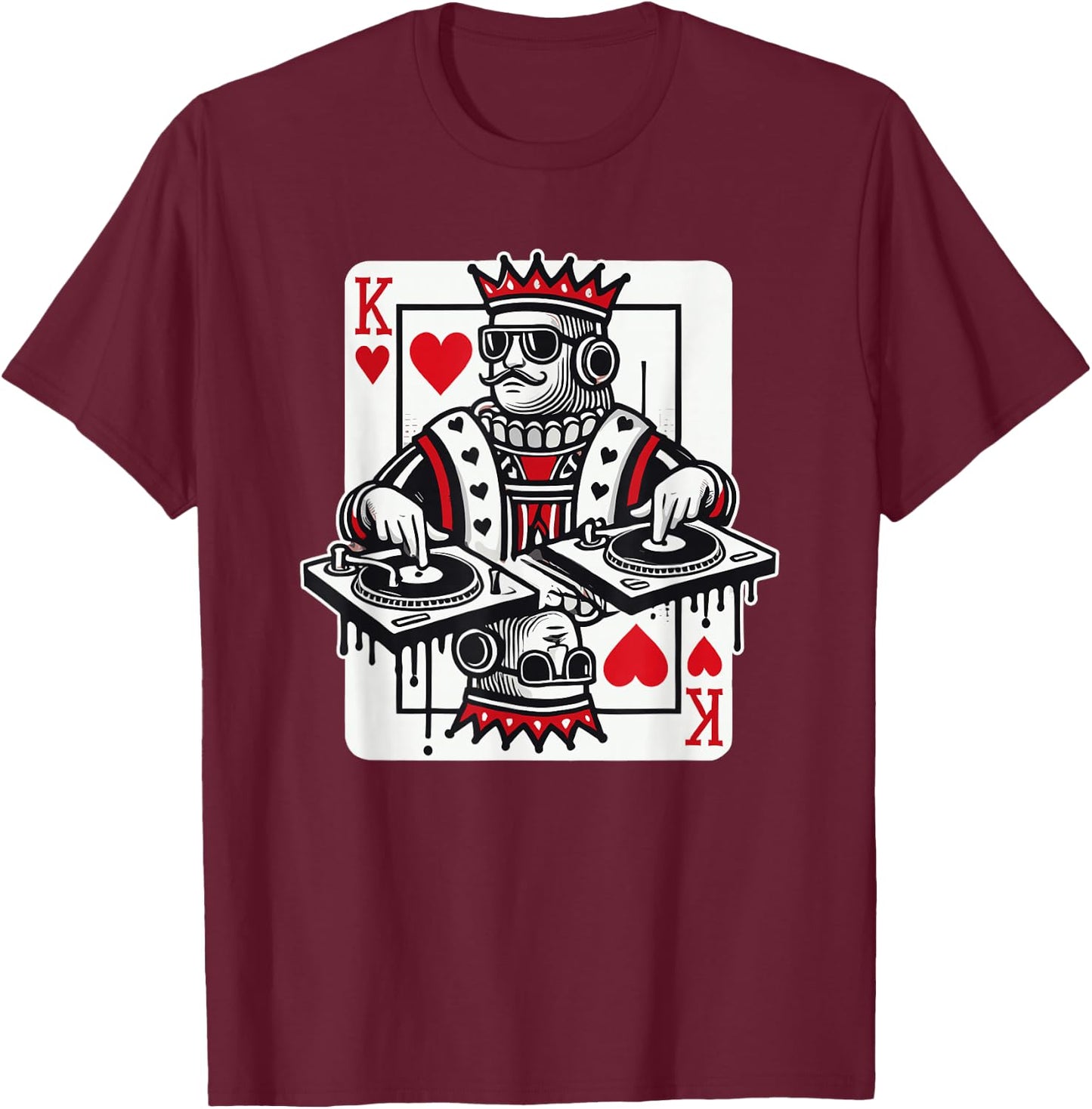 King Card Hearts Clubbing Disco Techno Outfit DJ King Card T-Shirt - T-Shirt | Maroon