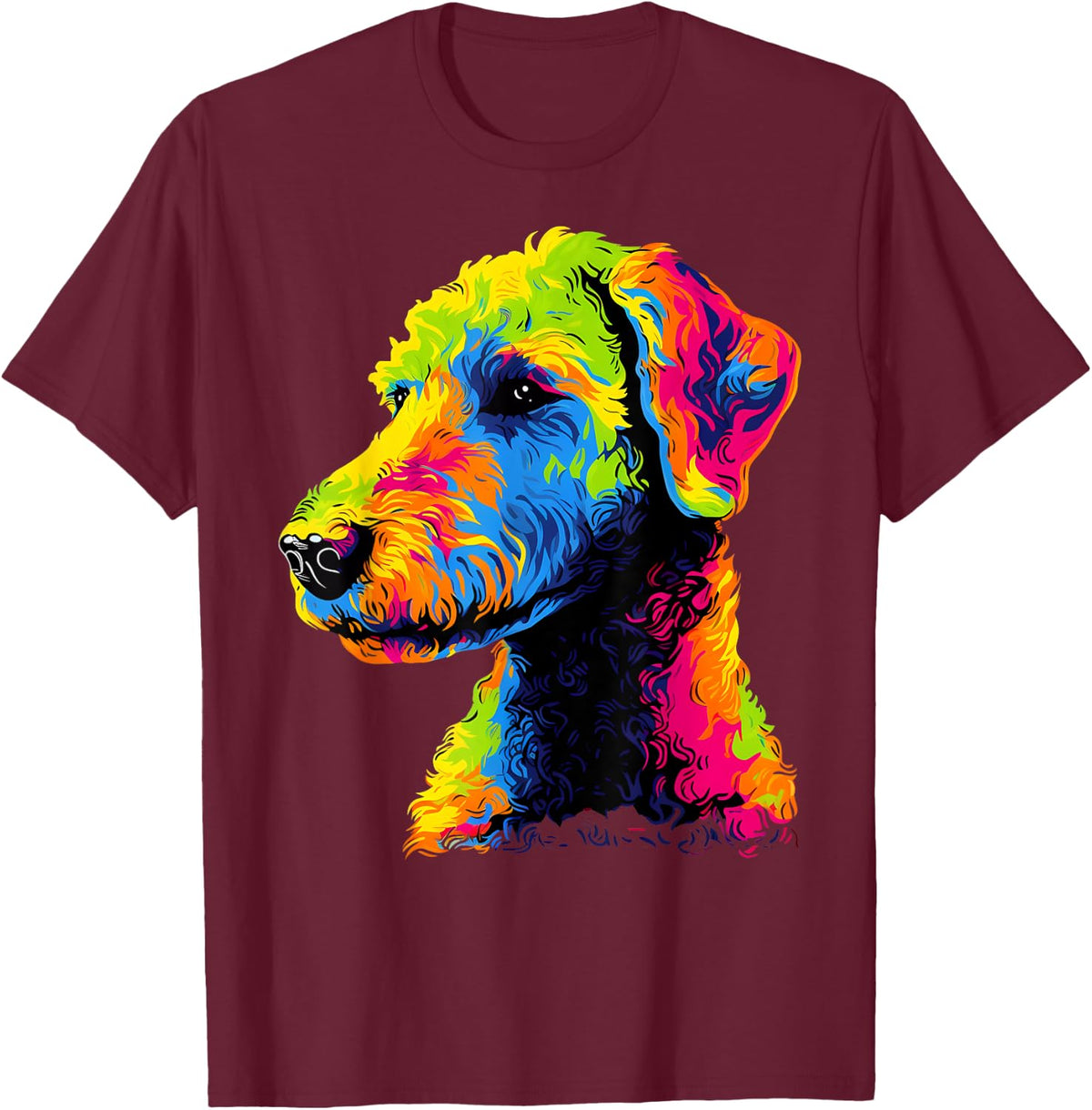 Bedlington Terrier Face Colorful Dog Lover Cute Puppy Black Women Kids T-Shirt - T-Shirt | Maroon