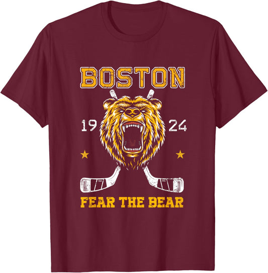 Boston Ice Hockey Fear the Bear T-Shirt - T-Shirt | Maroon