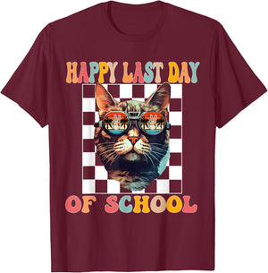 Funny Cat Happy Last Day End Of School Graduation T-Shirt - T-Shirt | Maroon