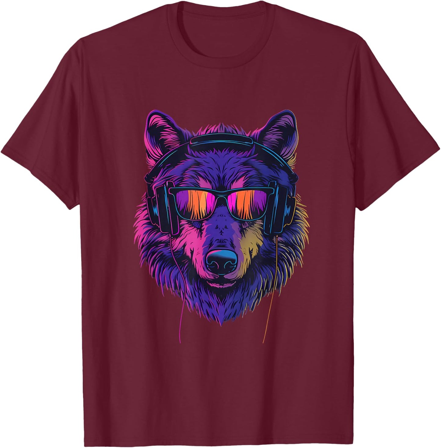 DJ Wolf EDM Beatmaker Music Headphones Techno House T-Shirt - T-Shirt | Maroon