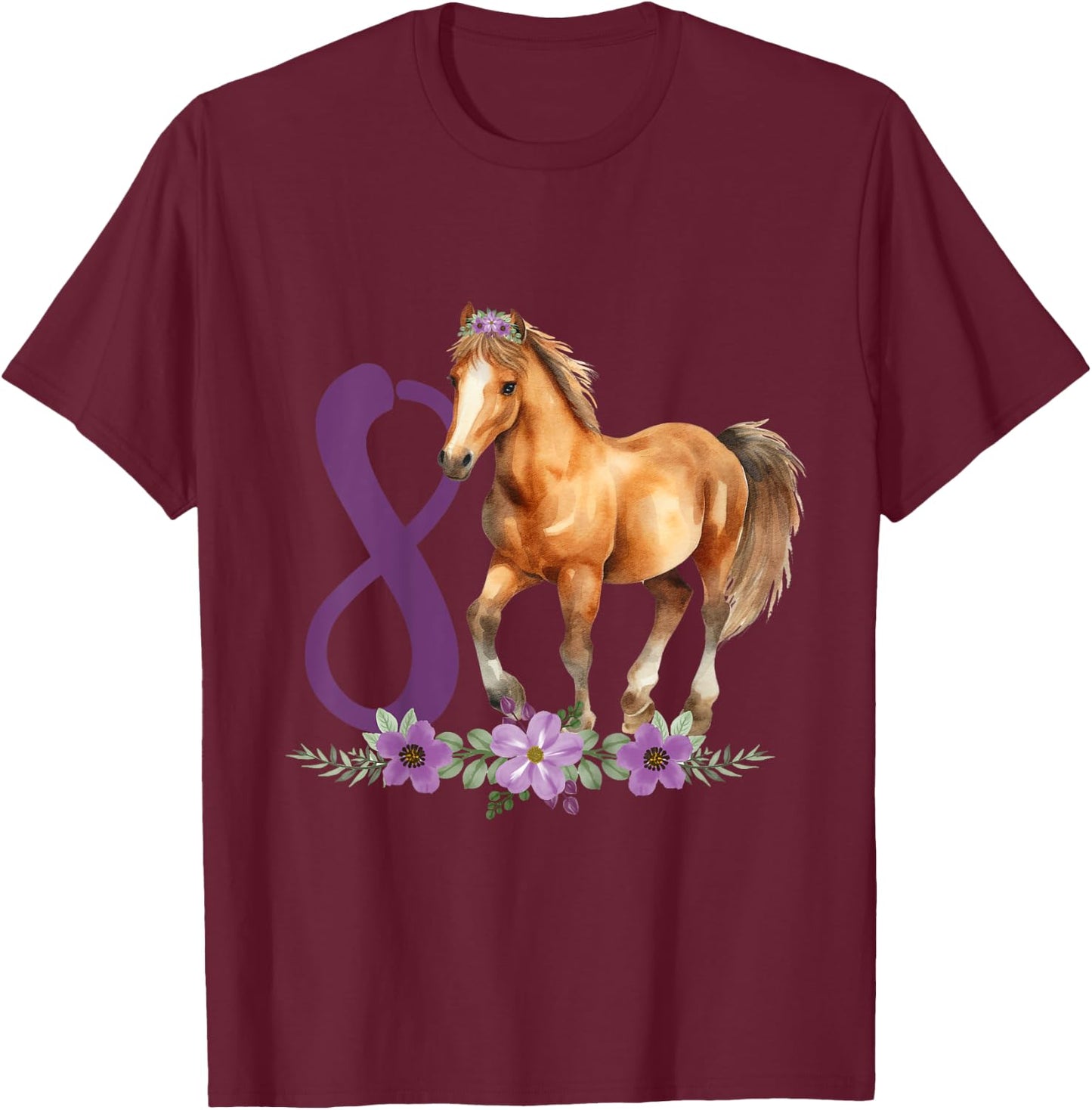 Kids 8th Birthday Horse 8 Years Old Eight Finally 8 Birthday Girl T-Shirt - T-Shirt | Maroon