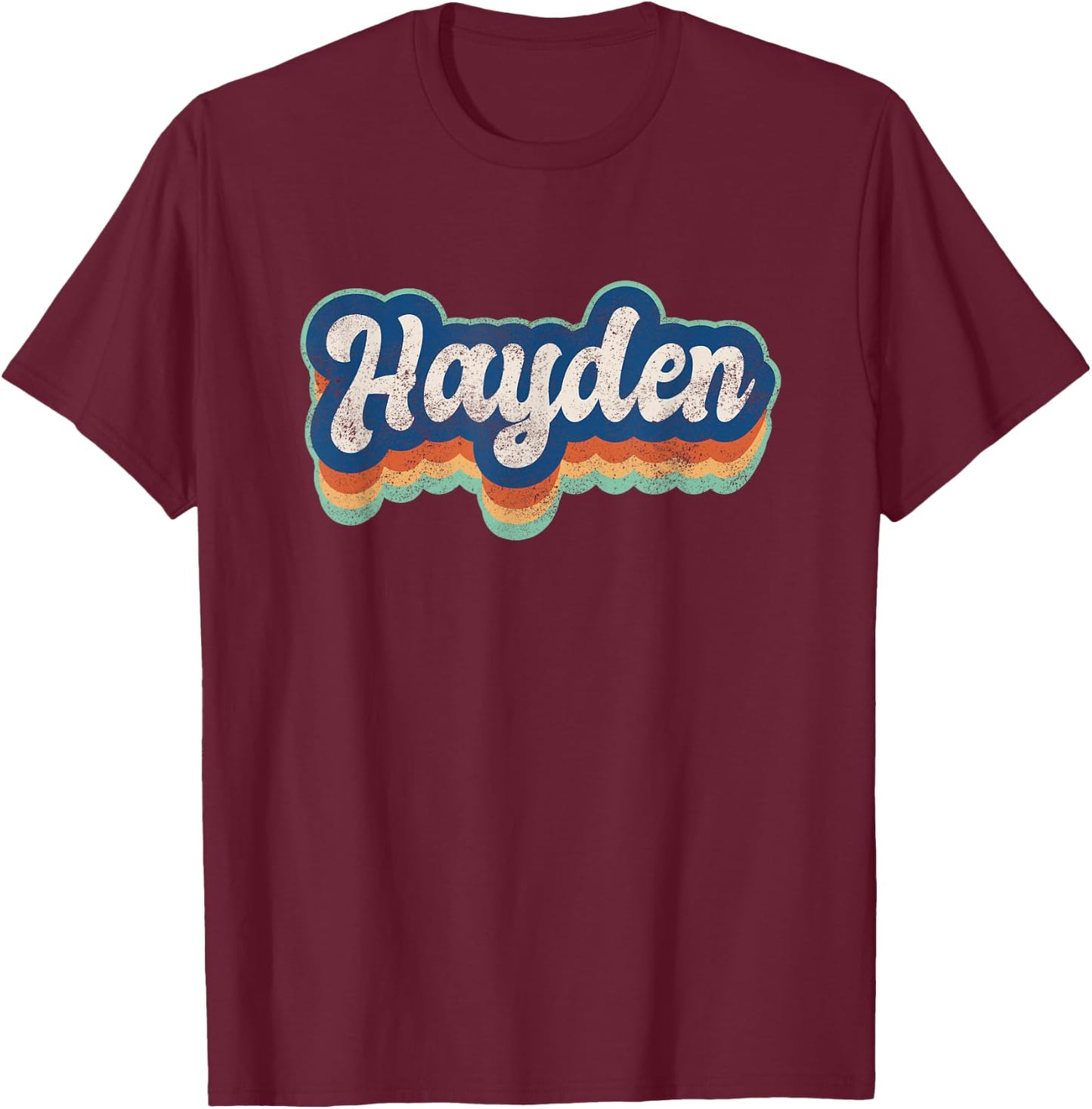 Hayden First Name Boy Vintage Style 70s 80s Personalized T-Shirt - T-Shirt | Maroon