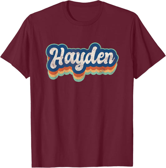 Hayden First Name Boy Vintage Style 70s 80s Personalized T-Shirt - T-Shirt | Maroon