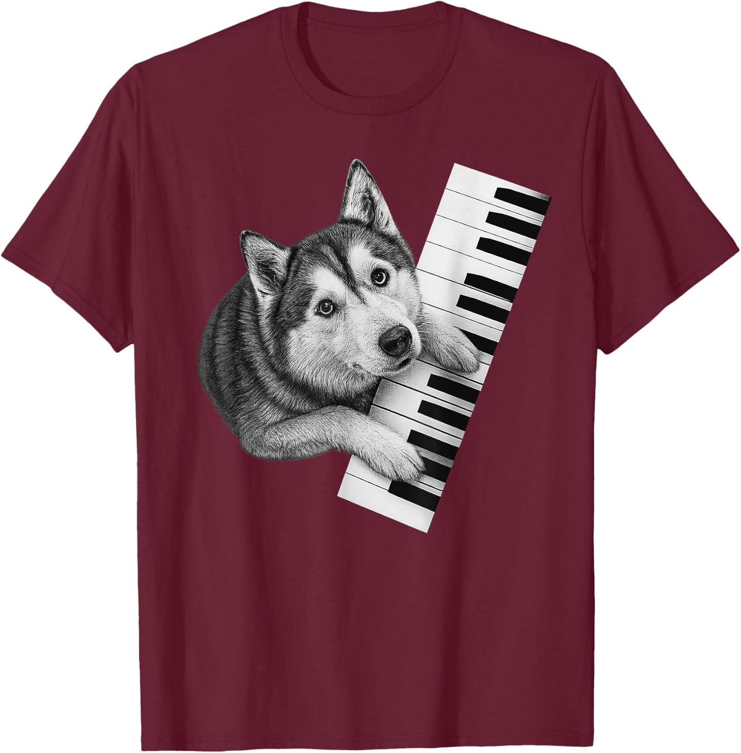 Husky Playing Piano Pianist Dog Lover T-Shirt - T-Shirt | Maroon