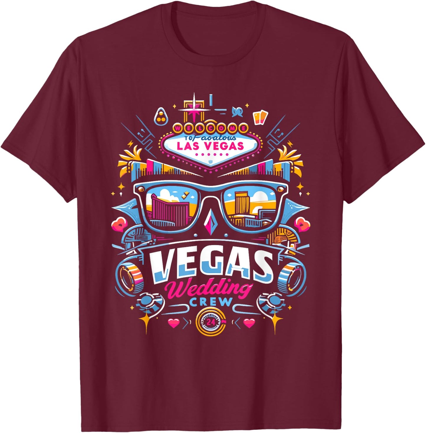 Vegas Wedding Crew Shirt Married in Vegas Vegas Wedding T-Shirt - T-Shirt | Maroon