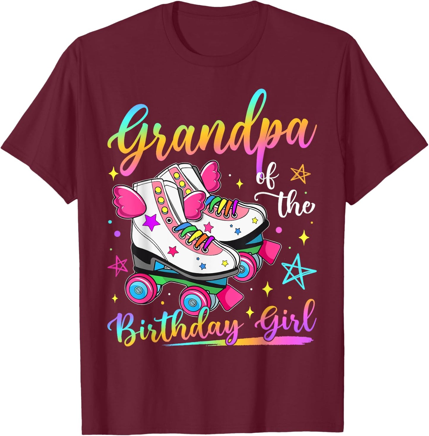 Grandpa Of The Birthday Girl Rolling Skate Family Matching T-Shirt - T-Shirt | Maroon
