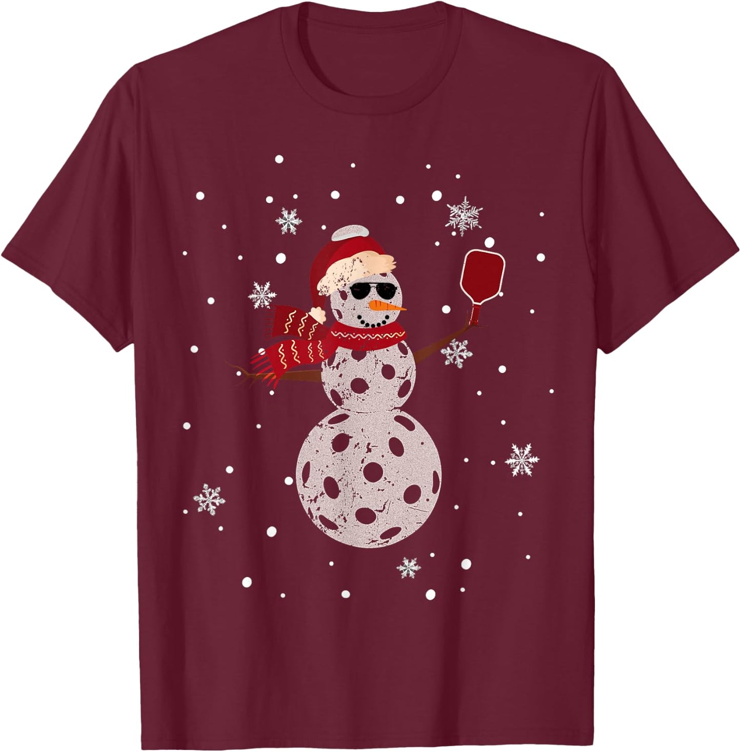 Santa Hat Snowman Family Xmas Matching Pickleball Christmas T-Shirt - T-Shirt | Maroon