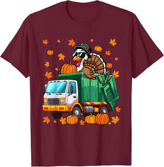 Turkey Sunglasses Driving Garbage Truck Thanksgiving Driver T-Shirt - T-Shirt | Maroon