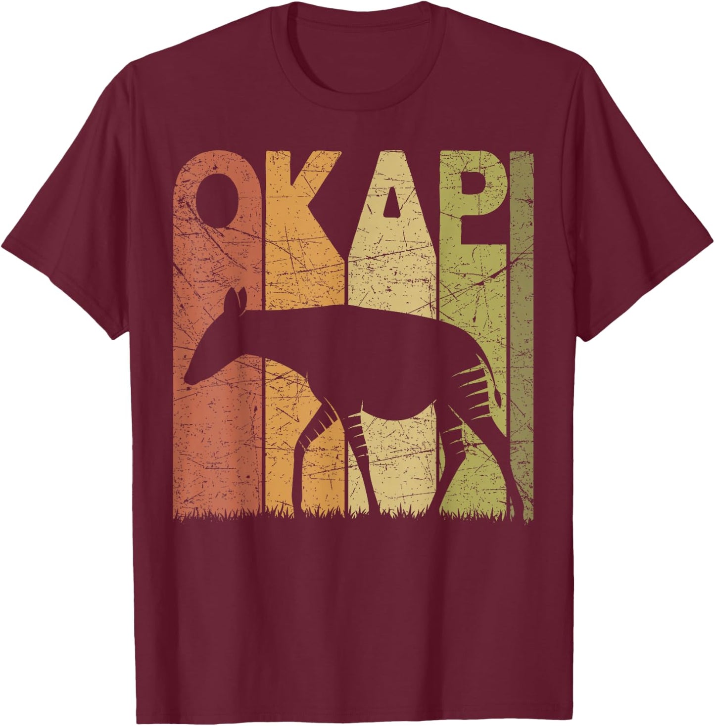 Okapi Vintage Forest Giraffe Okapi Retro Zoology T-Shirt - T-Shirt | Maroon
