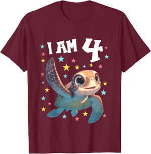 4 Years old 4 birthday Sea Turtles Boy Girl Sea Turtle T-Shirt - T-Shirt | Maroon