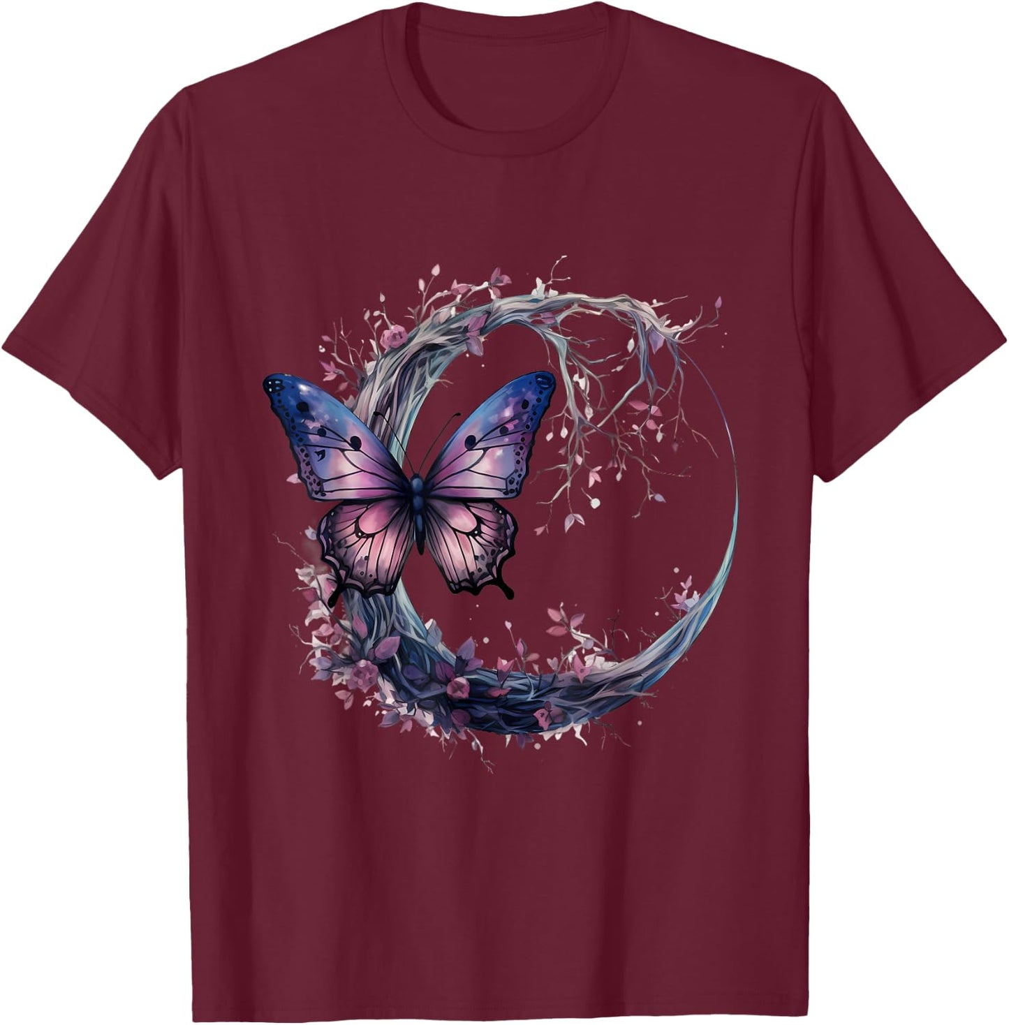 Butterfly Wildlife Moon Fantasy Animal Art Nature Artwork T-Shirt - T-Shirt | Maroon