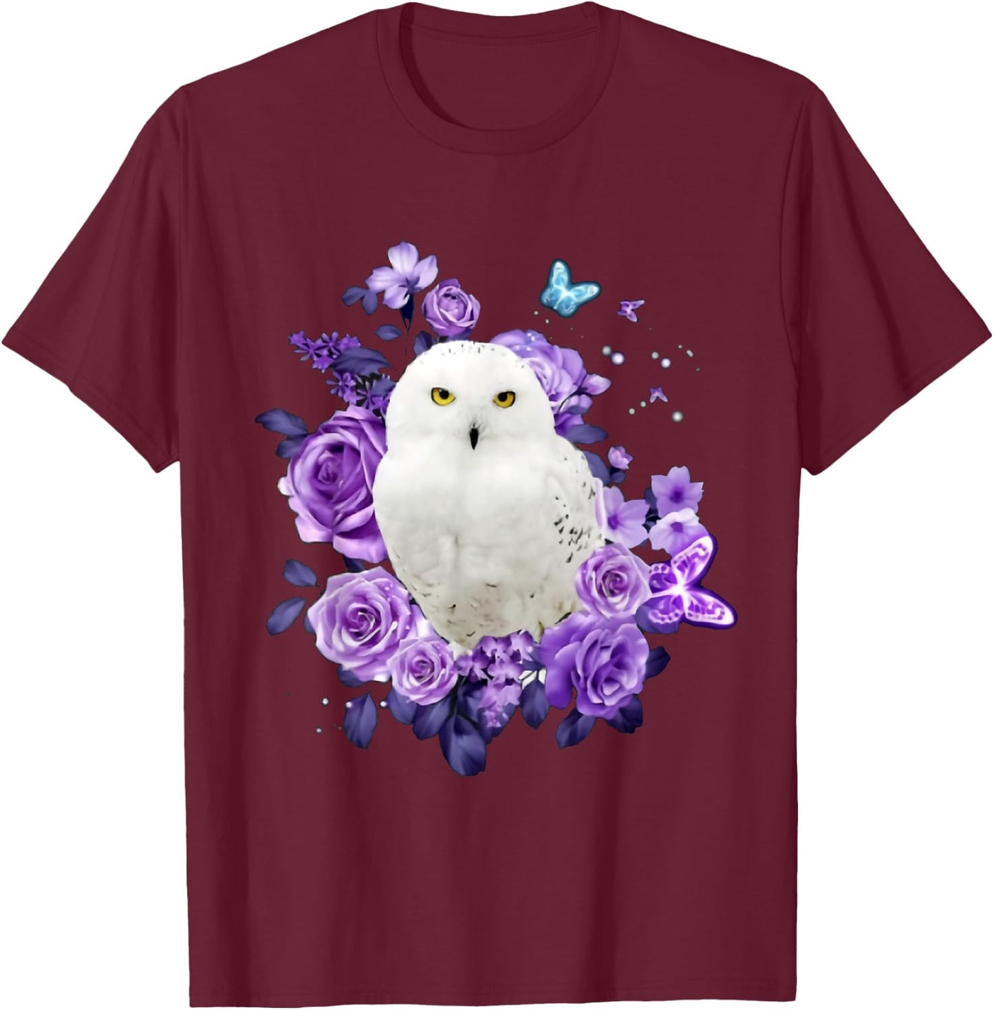 Owl Purple Rose Collection Cute Owl Lover Gift T-Shirt - T-Shirt | Maroon