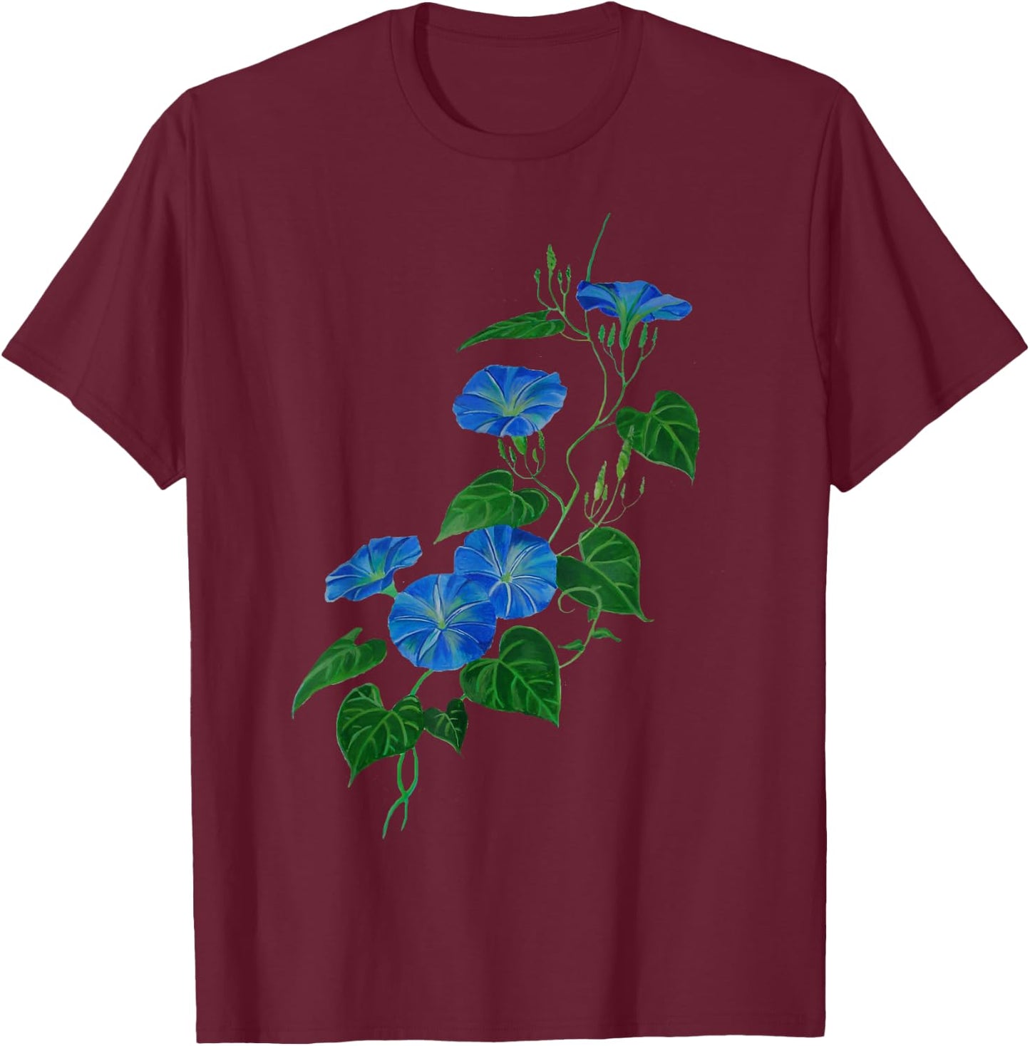Victorian Style Morning Glory Wildflower Vine T-Shirt - T-Shirt | Maroon