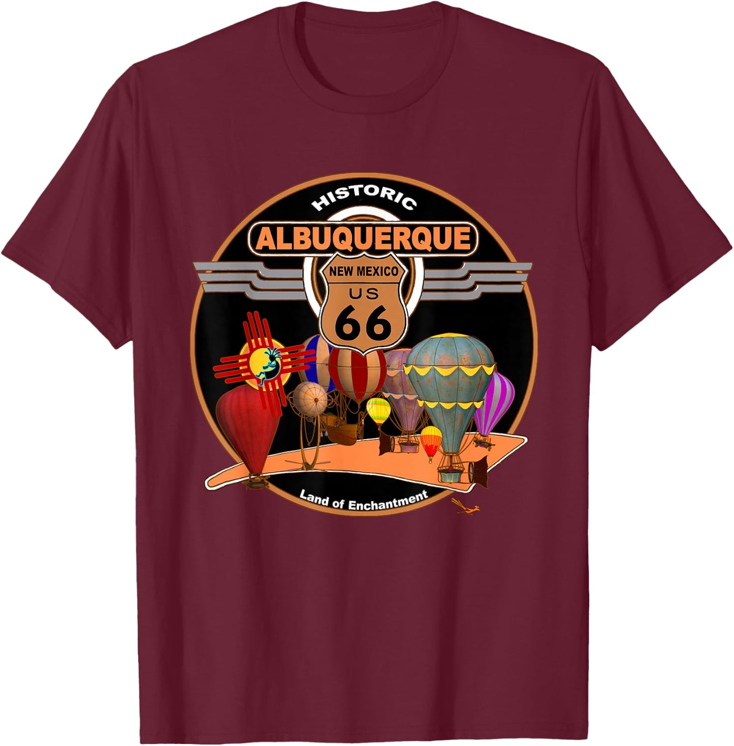 Albuquerque New Mexico US 66 Hot Air Balloon Keepsake T-Shirt - T-Shirt | Maroon