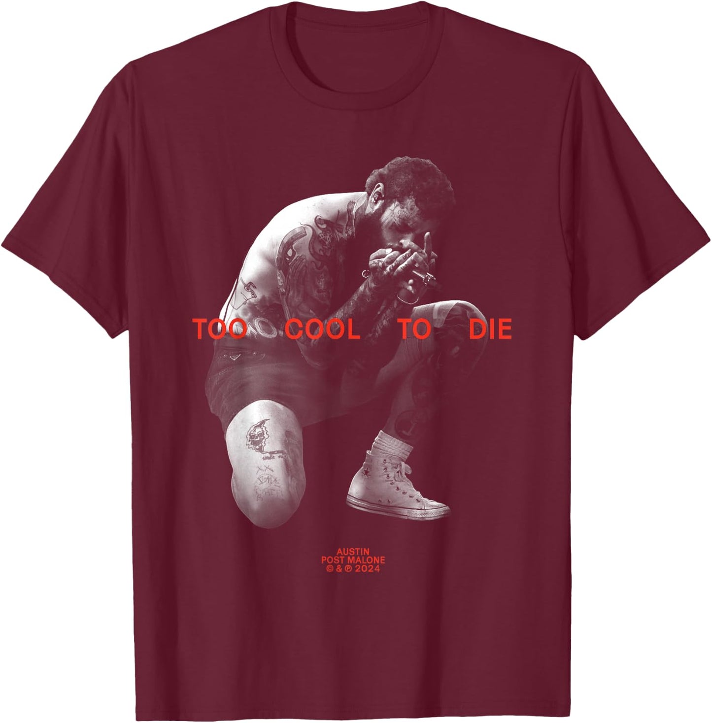Official Post Malone Too Cool To Die T-Shirt - T-Shirt | Maroon